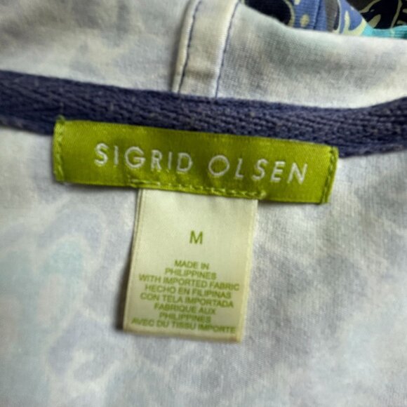 Sigrid Olsen Womens Paisley Zip-Up Hoodie Jacket Medium Green Stretch Pockets - Picture 3 of 7